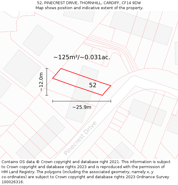 52, PINECREST DRIVE, THORNHILL, CARDIFF, CF14 9DW: Plot and title map