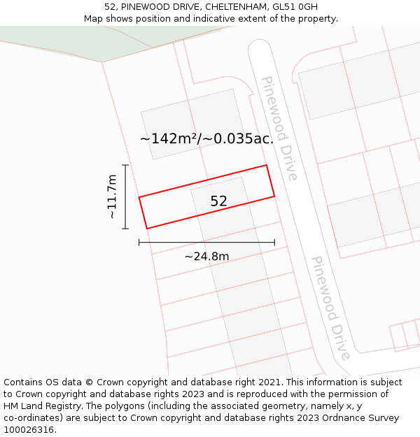 52, PINEWOOD DRIVE, CHELTENHAM, GL51 0GH: Plot and title map