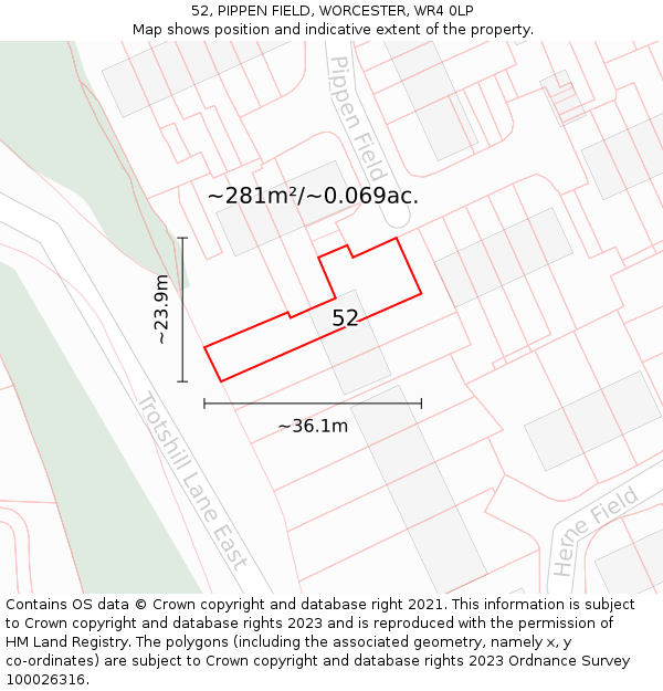 52, PIPPEN FIELD, WORCESTER, WR4 0LP: Plot and title map