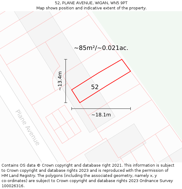 52, PLANE AVENUE, WIGAN, WN5 9PT: Plot and title map