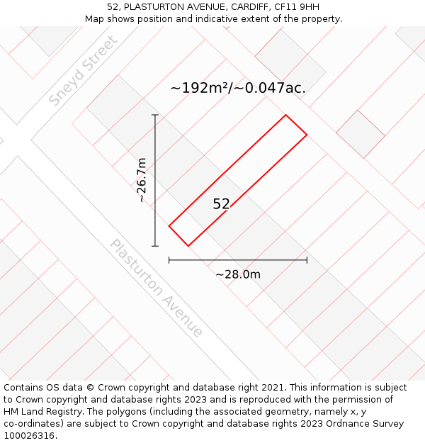 52, PLASTURTON AVENUE, CARDIFF, CF11 9HH: Plot and title map