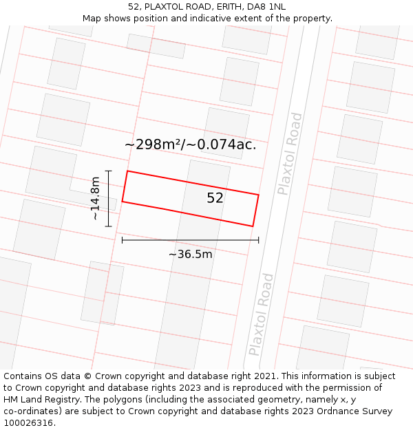52, PLAXTOL ROAD, ERITH, DA8 1NL: Plot and title map