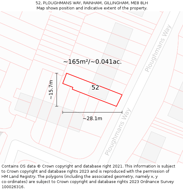 52, PLOUGHMANS WAY, RAINHAM, GILLINGHAM, ME8 8LH: Plot and title map