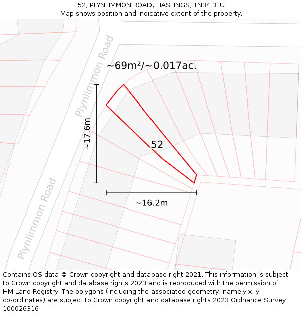 52, PLYNLIMMON ROAD, HASTINGS, TN34 3LU: Plot and title map