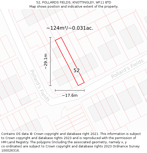 52, POLLARDS FIELDS, KNOTTINGLEY, WF11 8TD: Plot and title map