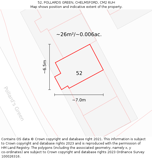 52, POLLARDS GREEN, CHELMSFORD, CM2 6UH: Plot and title map