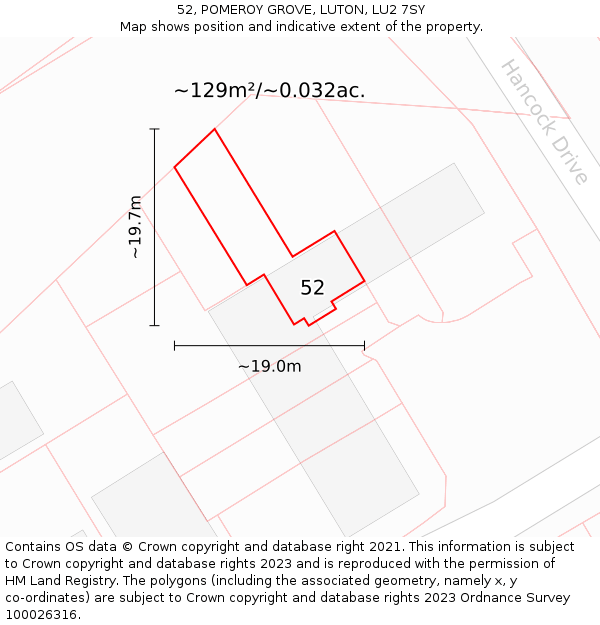 52, POMEROY GROVE, LUTON, LU2 7SY: Plot and title map