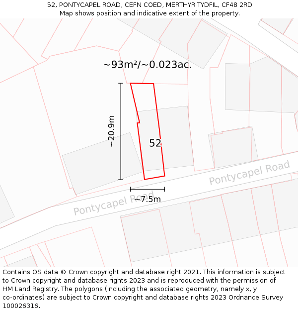 52, PONTYCAPEL ROAD, CEFN COED, MERTHYR TYDFIL, CF48 2RD: Plot and title map