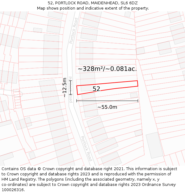 52, PORTLOCK ROAD, MAIDENHEAD, SL6 6DZ: Plot and title map