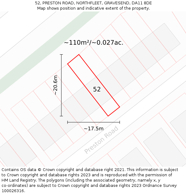 52, PRESTON ROAD, NORTHFLEET, GRAVESEND, DA11 8DE: Plot and title map