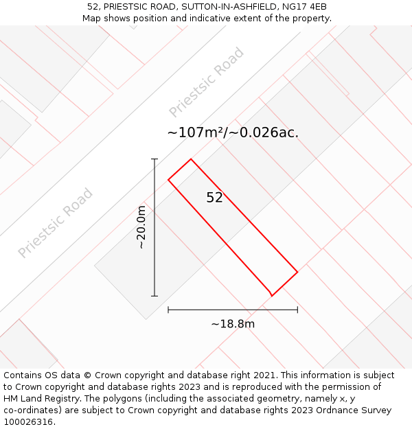 52, PRIESTSIC ROAD, SUTTON-IN-ASHFIELD, NG17 4EB: Plot and title map