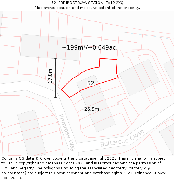 52, PRIMROSE WAY, SEATON, EX12 2XQ: Plot and title map