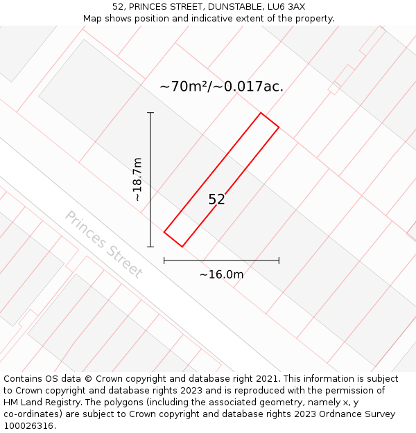 52, PRINCES STREET, DUNSTABLE, LU6 3AX: Plot and title map