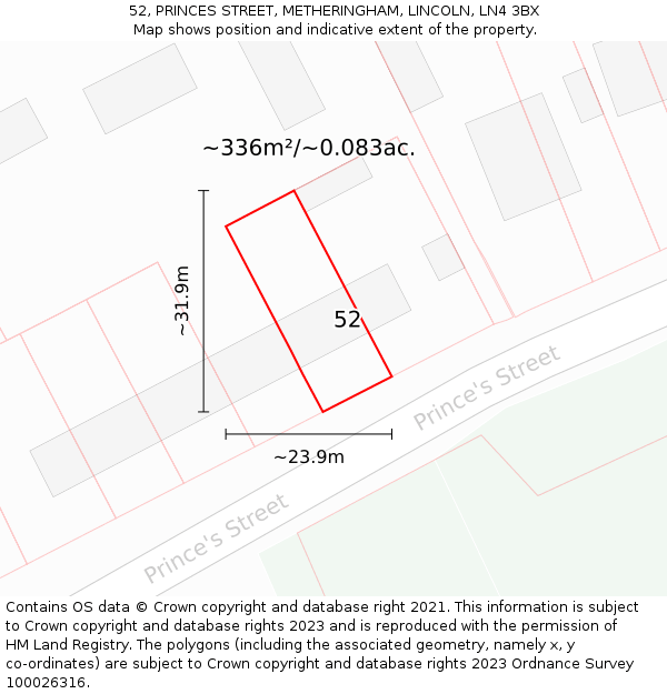 52, PRINCES STREET, METHERINGHAM, LINCOLN, LN4 3BX: Plot and title map
