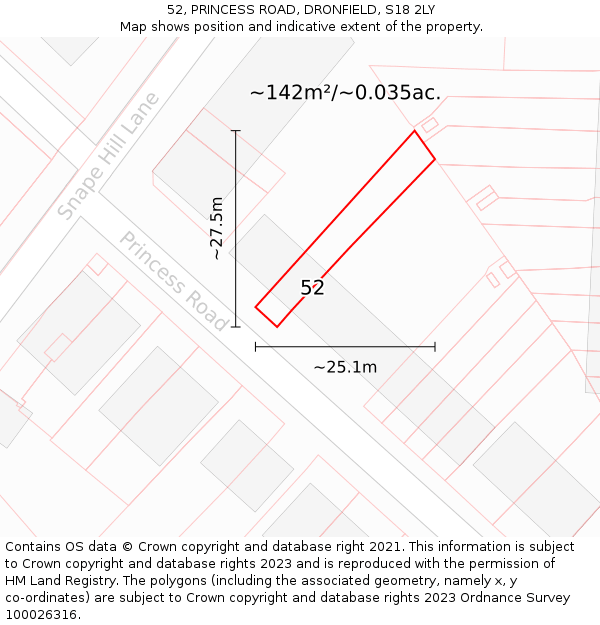 52, PRINCESS ROAD, DRONFIELD, S18 2LY: Plot and title map