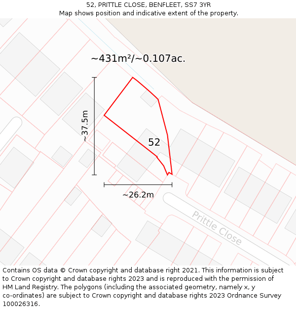 52, PRITTLE CLOSE, BENFLEET, SS7 3YR: Plot and title map