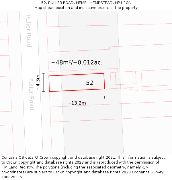52, PULLER ROAD, HEMEL HEMPSTEAD, HP1 1QN: Plot and title map