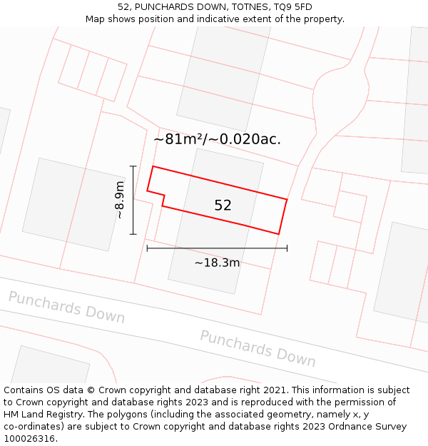 52, PUNCHARDS DOWN, TOTNES, TQ9 5FD: Plot and title map