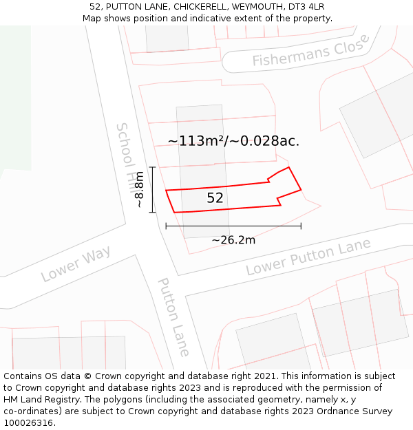 52, PUTTON LANE, CHICKERELL, WEYMOUTH, DT3 4LR: Plot and title map