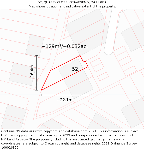 52, QUARRY CLOSE, GRAVESEND, DA11 0GA: Plot and title map