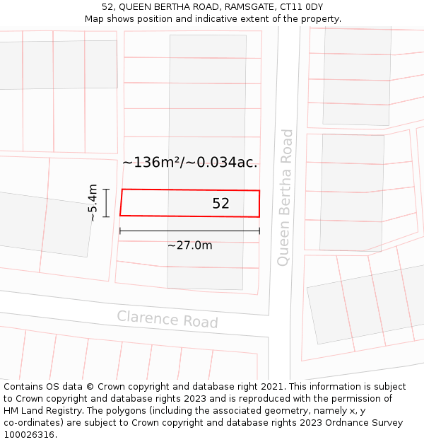 52, QUEEN BERTHA ROAD, RAMSGATE, CT11 0DY: Plot and title map