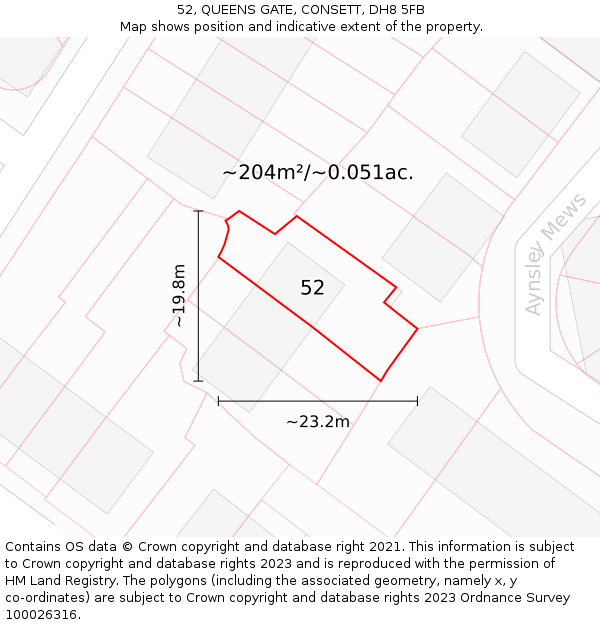 52, QUEENS GATE, CONSETT, DH8 5FB: Plot and title map