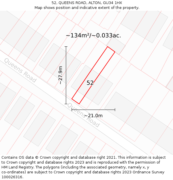 52, QUEENS ROAD, ALTON, GU34 1HX: Plot and title map