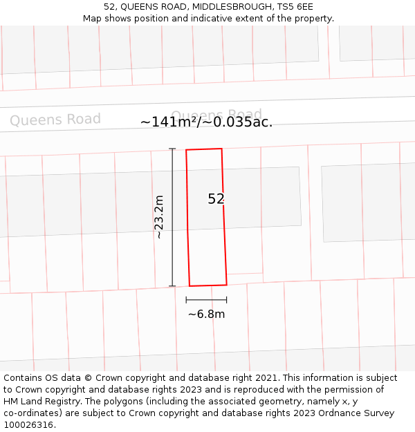 52, QUEENS ROAD, MIDDLESBROUGH, TS5 6EE: Plot and title map
