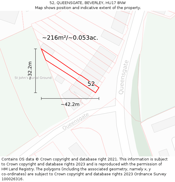 52, QUEENSGATE, BEVERLEY, HU17 8NW: Plot and title map