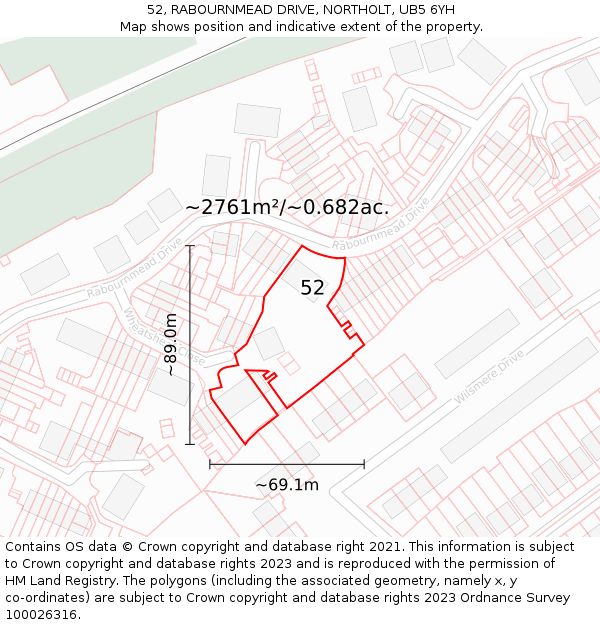 52, RABOURNMEAD DRIVE, NORTHOLT, UB5 6YH: Plot and title map