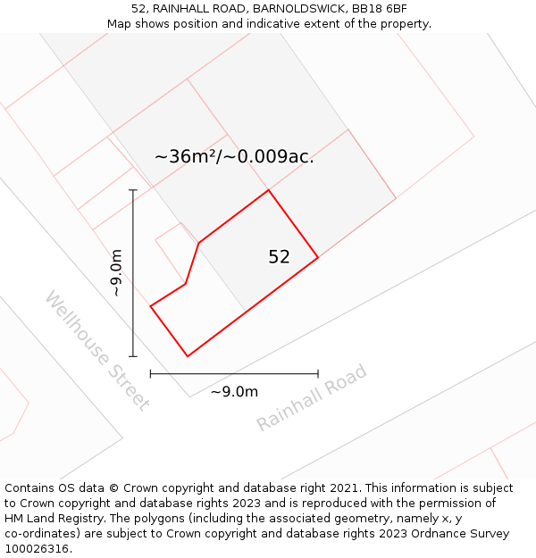 52, RAINHALL ROAD, BARNOLDSWICK, BB18 6BF: Plot and title map