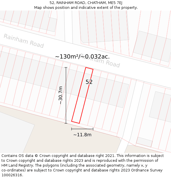 52, RAINHAM ROAD, CHATHAM, ME5 7EJ: Plot and title map