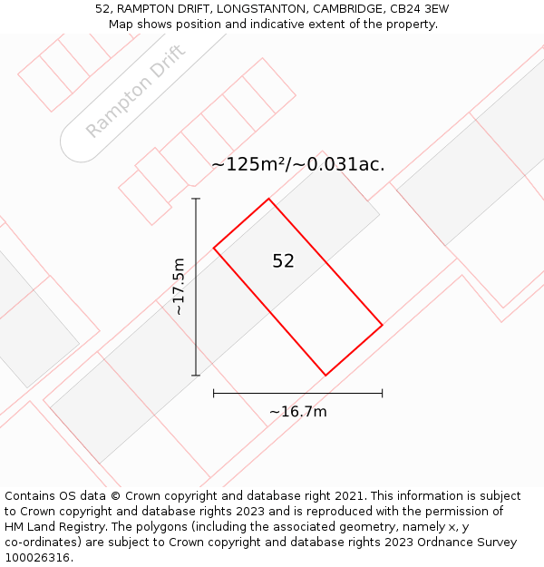 52, RAMPTON DRIFT, LONGSTANTON, CAMBRIDGE, CB24 3EW: Plot and title map