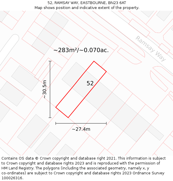 52, RAMSAY WAY, EASTBOURNE, BN23 6AT: Plot and title map