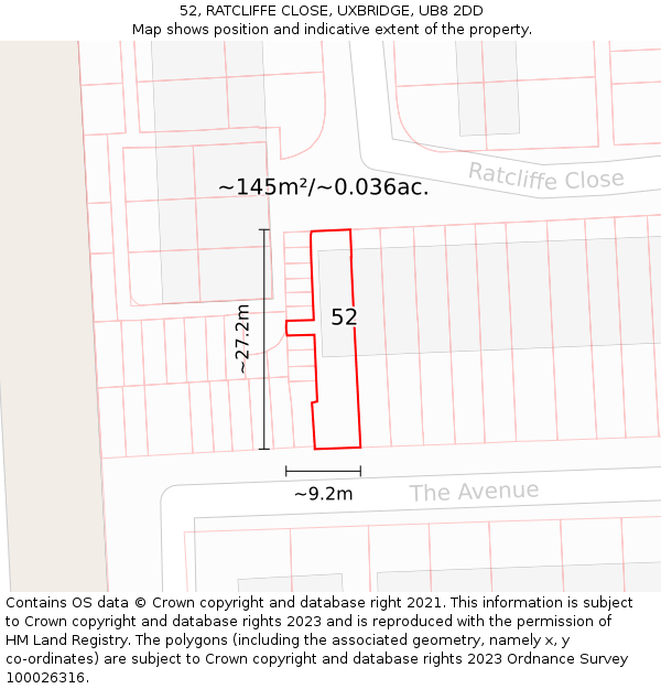 52, RATCLIFFE CLOSE, UXBRIDGE, UB8 2DD: Plot and title map