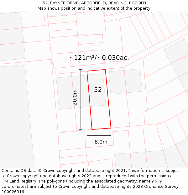 52, RAYNER DRIVE, ARBORFIELD, READING, RG2 9FB: Plot and title map