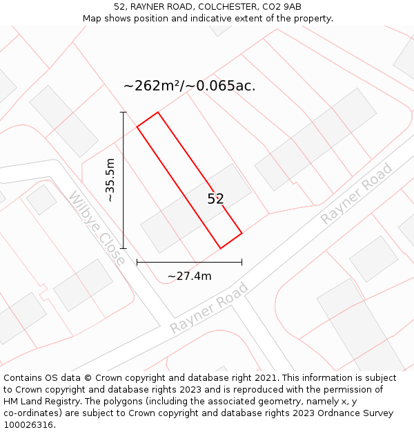 52, RAYNER ROAD, COLCHESTER, CO2 9AB: Plot and title map