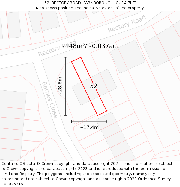 52, RECTORY ROAD, FARNBOROUGH, GU14 7HZ: Plot and title map