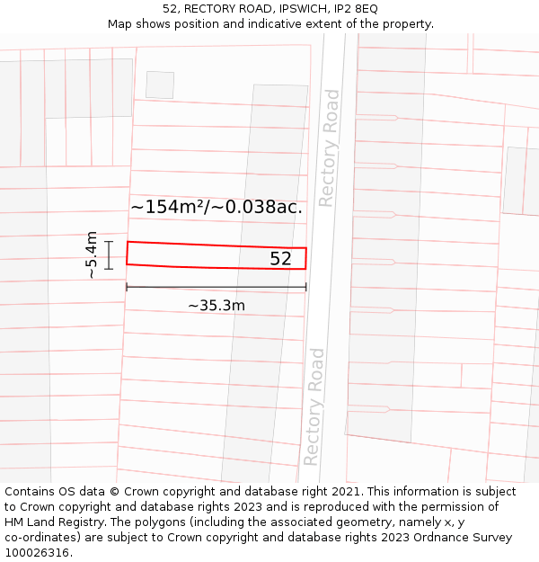 52, RECTORY ROAD, IPSWICH, IP2 8EQ: Plot and title map