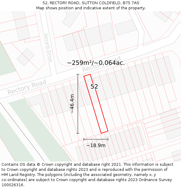 52, RECTORY ROAD, SUTTON COLDFIELD, B75 7AS: Plot and title map