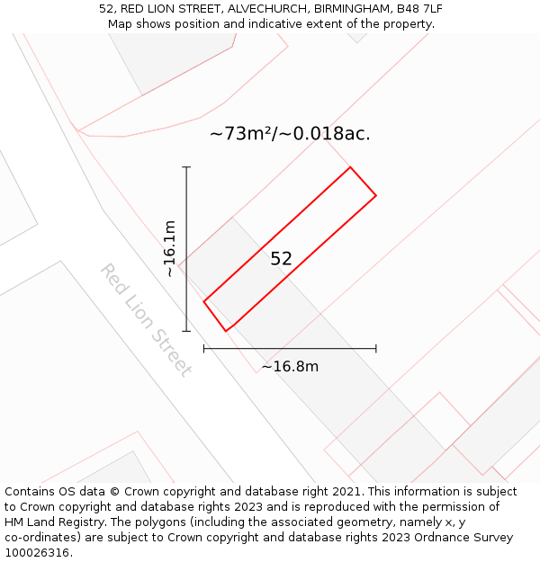 52, RED LION STREET, ALVECHURCH, BIRMINGHAM, B48 7LF: Plot and title map