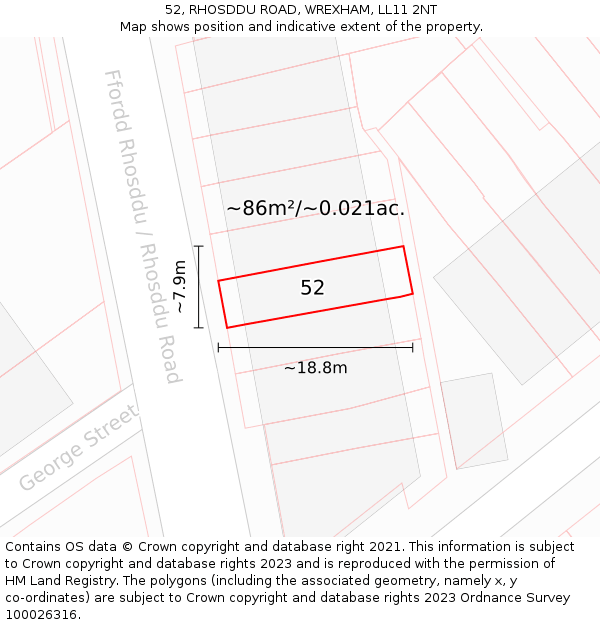 52, RHOSDDU ROAD, WREXHAM, LL11 2NT: Plot and title map