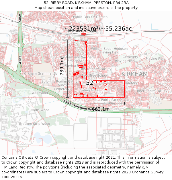 52, RIBBY ROAD, KIRKHAM, PRESTON, PR4 2BA: Plot and title map