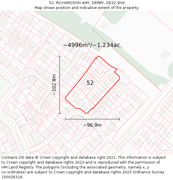 52, RICHARDSON WAY, DERBY, DE22 4NS: Plot and title map
