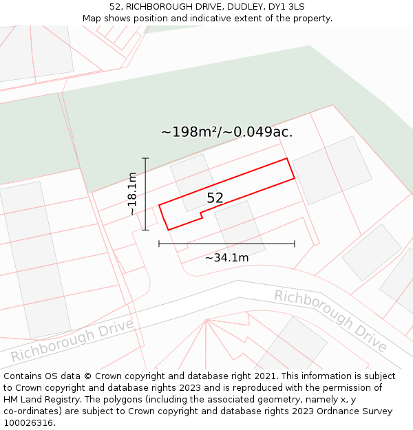 52, RICHBOROUGH DRIVE, DUDLEY, DY1 3LS: Plot and title map