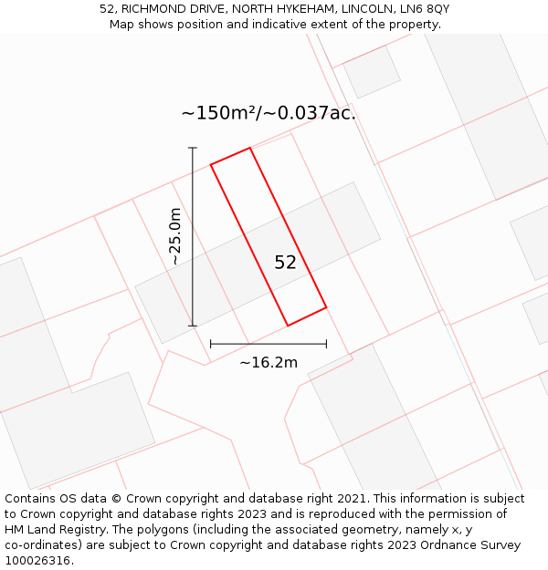 52, RICHMOND DRIVE, NORTH HYKEHAM, LINCOLN, LN6 8QY: Plot and title map