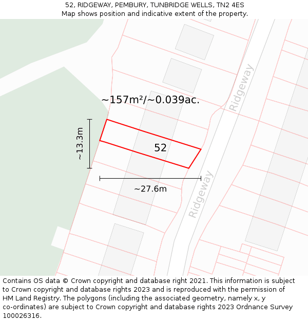 52, RIDGEWAY, PEMBURY, TUNBRIDGE WELLS, TN2 4ES: Plot and title map