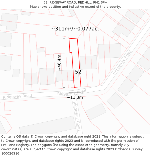 52, RIDGEWAY ROAD, REDHILL, RH1 6PH: Plot and title map