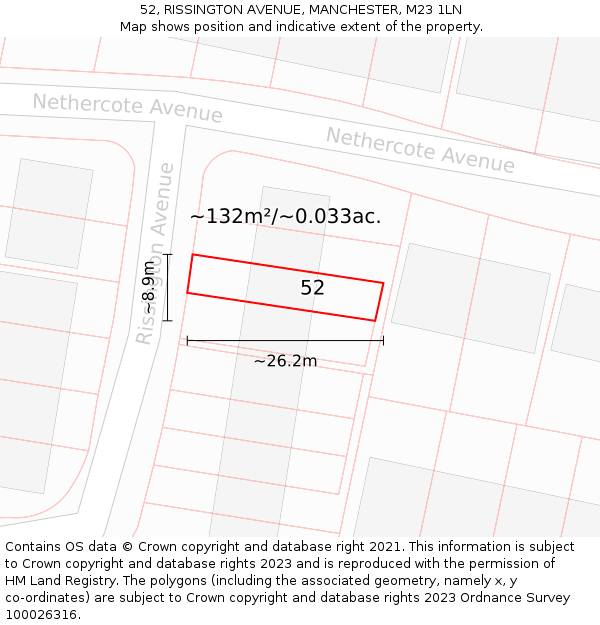 52, RISSINGTON AVENUE, MANCHESTER, M23 1LN: Plot and title map