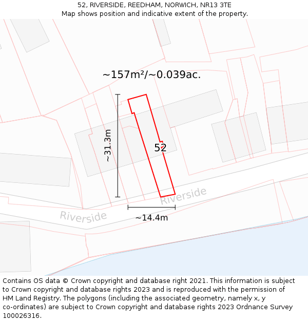 52, RIVERSIDE, REEDHAM, NORWICH, NR13 3TE: Plot and title map